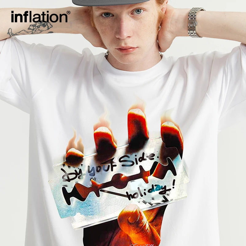 INFLATION Streetwear Graphic Printed Cotton Short Sleeve Tees - INFLATION