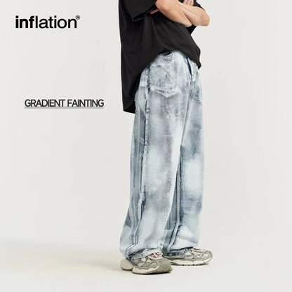 INFLATION Gradient Dyed Washed Wide Leg Jeans Men Streetwear - INFLATION