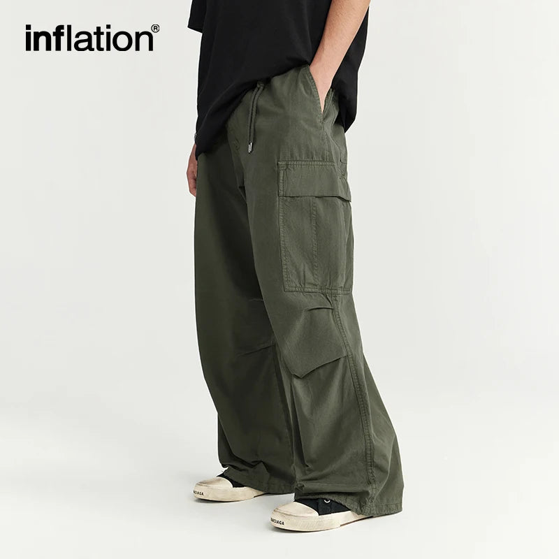 INFLATION Minimalism Washed Wide Leg Cargo Pants Unisex - INFLATION