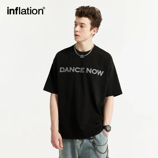 INFLATION Rhinestone Letter Printing Streetwear T-shirts - INFLATION