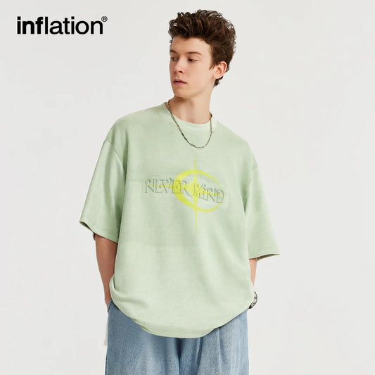 INFLATION Suede Embossed Rubber Printed Oversized Tees - INFLATION