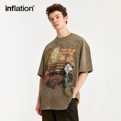 INFLATION Heavyweight Street Style Washed T-shirts - INFLATION