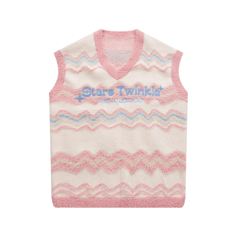 INFLATION Pink Embroidery Oversize Vest Unisex