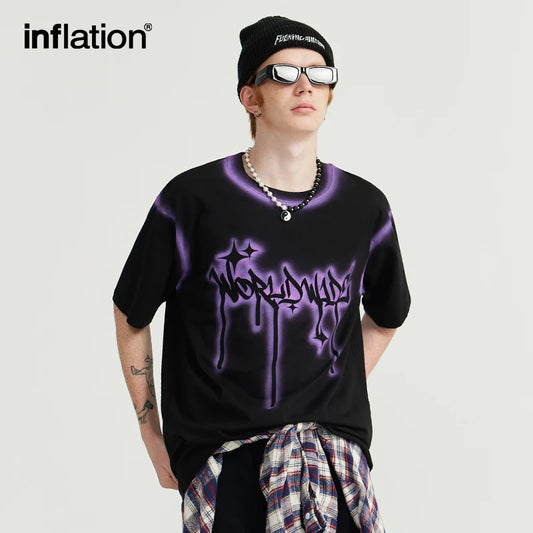 INFLATION Spray-Painted Graffiti Printing Tshirts Men - INFLATION