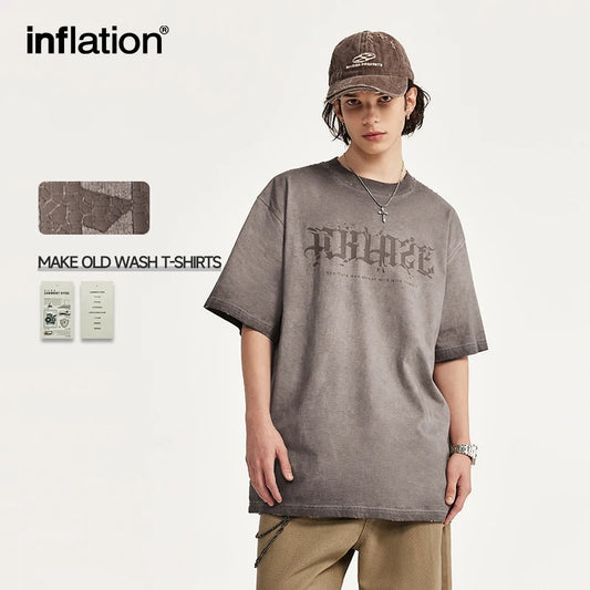 INFLATION Streetwear Gradient Spray-Dyed Distressed Washed Tshirt