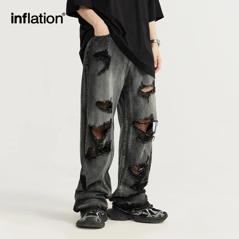 INFLATION Washed Ripped Distressed Jeans Men Streetwear