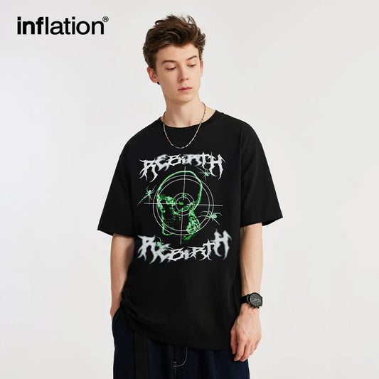 INFLATION Skull Printed Tshirts Men Streetwear Hip Hop Tees