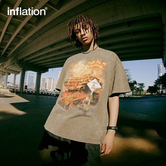 INFLATION Heavyweight Street Style Washed T-shirts