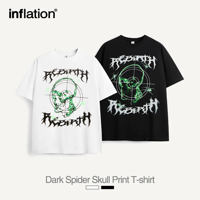 INFLATION Skull Printed Tshirts Men Streetwear Hip Hop Tees - INFLATION