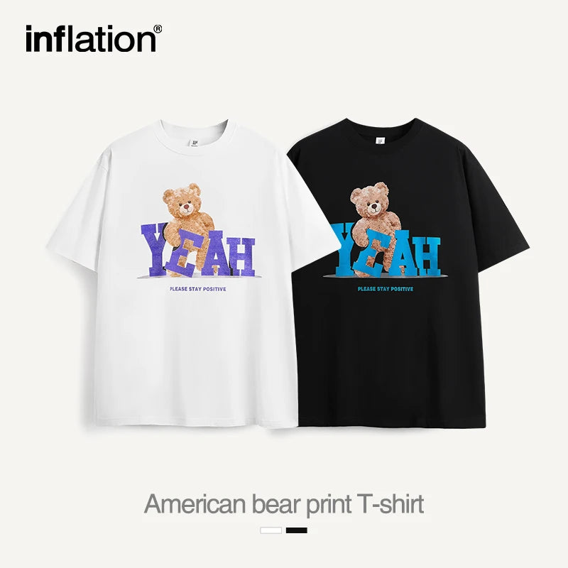 INFLATION Carton Printing Tshirts Men Graphic Cotton White Tees