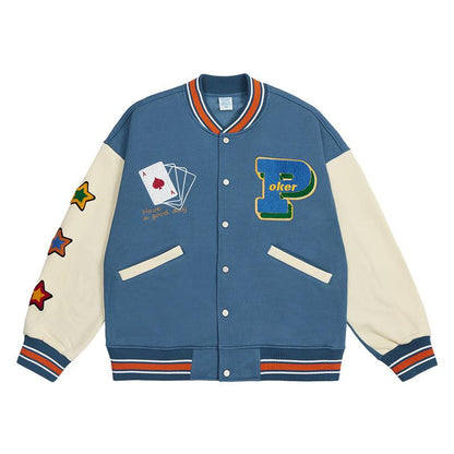 INFLATION Poker & Lucky Embroidery Varsity Jacket - INFLATION