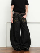 Pocket Embroidery Raw Barrel Jeans | Inflation Streetwear