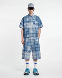 washed plaid short sleeve button up shirt