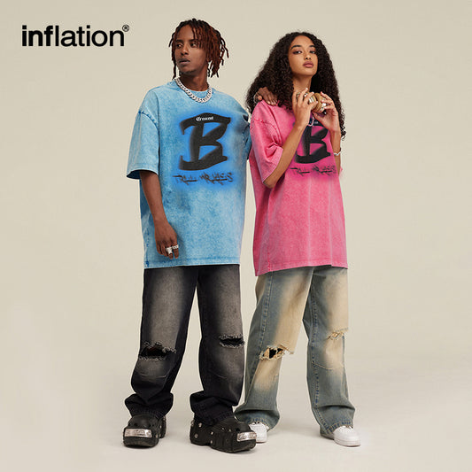 American street brand letters and short sleeves T-shirts - INFLATION