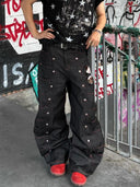 Metal Buckle Stitching Straight Leg Jeans | Inflation Streetwear