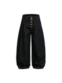 Black Buttons Up Barrel Baggy Jeans | Inflation Streetwear