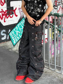 Metal Buckle Stitching Straight Leg Jeans | Inflation Streetwear