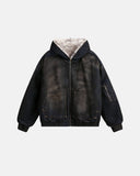 Faux Fur Lined Acid Wash Bomber Jacket | Inflation Streetwear