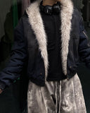 Faux Fur Lined Acid Wash Bomber Jacket | Inflation Streetwear