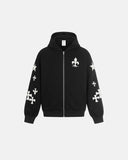 Cross PU Patch Embroidery Zip Up Hoodies | Inflation Streetwear