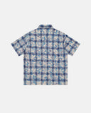 blue plaid short sleeve shirt with sequin detail