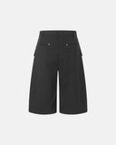 black pinstripe pleated tailored shorts front view