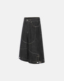 Streetwear raw denim jorts front and back view