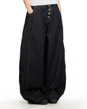 Black Buttons Up Barrel Baggy Jeans | Inflation Streetwear