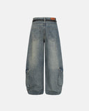 Drawstring Multi-Pocket Cargo Barrel Jeans | Inflation Streetwear