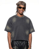 washed boxy fit t shirt with raw edge