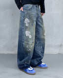 Dirty Wash Beaded Barrel Jeans | Inflation Streetwear