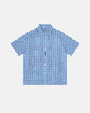 mens plaid script embroidered button up shirt