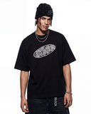 chest embroidery detail on oversized streetwear T-shirt
