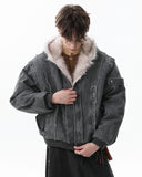 Faux Fur Lined Washed Hooded Jacket | Inflation Streetwear