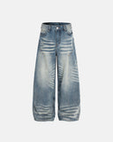 Acid Washed Whisker Textured Barrel Jeans | Inflation Streetwear