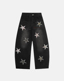 Acid Washed Star Embroidered Barrel Jeans | Inflation Streetwear