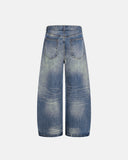 Folded Waist Monkey Wash Barrel Jeans | Inflation Streetwear