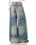 Distressed Pleated Whisker Texture Barrel Jeans | Inflation Streetwear