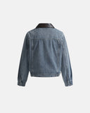 Leather Collar Washed Denim Jacket | Inflation Streetwear