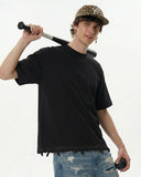 Embroidered Frayed Hem Oversized T-Shirt | Inflation Streetwear