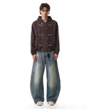 Washed Clasp Fireman Hooded Denim Jacket | Inflation Streetwear