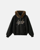 Faux Fur Collar Zip Up Hoodie Jacket  | Inflation Streetwear