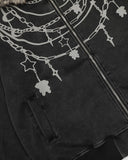 Chain Acid Wash Zip Up Jacket With Fur Collar | Inflation Streetwear