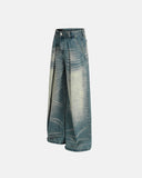 Distressed Pleated Whisker Texture Barrel Jeans | Inflation Streetwear