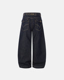 cinch back wide-leg denim jeans rear detail