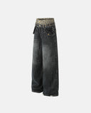 Leopard Pactchwork Double Waist Baggy Jeans | Inflation Streetwear