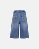 ripped baggy denim shorts with adjustable back waist