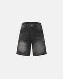 washed denim shorts faded texture close-up