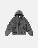 Black Acid Washed Embroidery Zip Up Hoodies