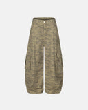 Multi Pockets Khaki Camo Barrel Jeans | Inflation Streetwear